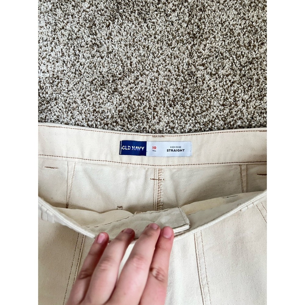Women's Off White Carpenter Pants Size 10 Tall Straight Leg Casual Old Navy - Picture 3 of 5